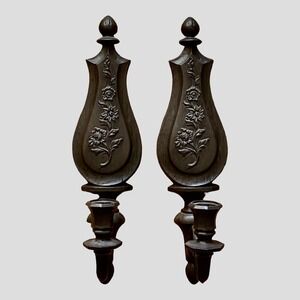 Vtg 1960's DART Molded Plastic Candle Wall Sconces #4015 Wood Grain Mid-Century